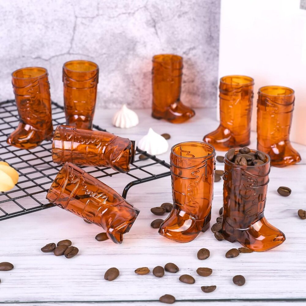 Mini Cowboy Boot Shot Glasses, Brown (8 pieces)